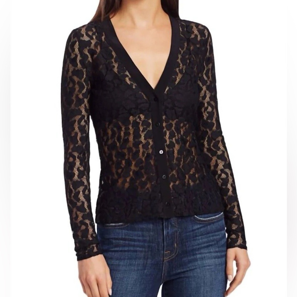 L'AGENCE Black Sheer Lace Cardigan